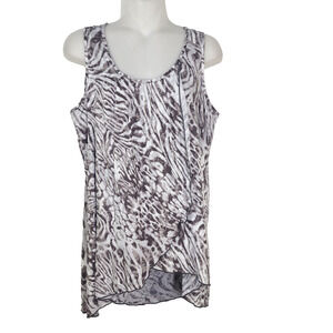 Spence Womens Tank Top Medium Sleeveless Wrap Gray Brown Relaxed Pleated Hi Low